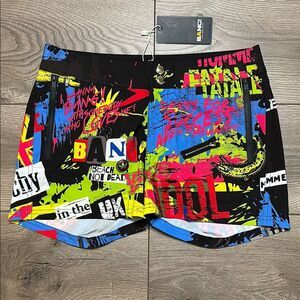 Bang Miami 2.5” Graffiti Lined Multicolor Swim Trunks Board Shorts Size Small